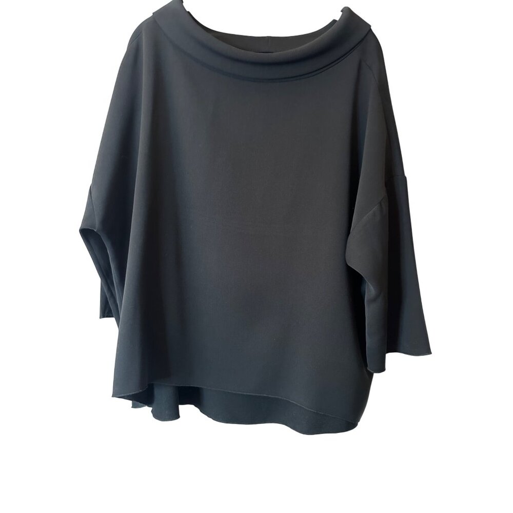 Black Oversized Top With Cowl Neck & 3/4 Sleeves